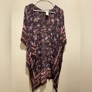 Maurices Floral Kimono Cardigan - Brown and Pink